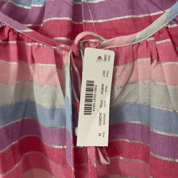 J. Crew Metallic Pastel Stripe Tassel Tie Peasant Top Women's Size Medium NWT - Picture 6 of 6